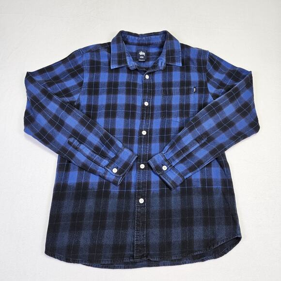 Stussy Y2K VTG Rare Plaid Flannel Shirt Mens M Hombre Buffalo Blue Skater 90s - Picture 1 of 11